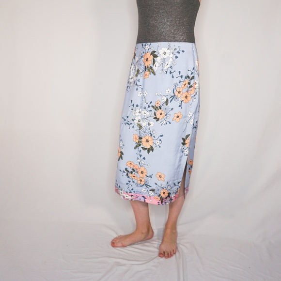 J. Crew Dresses & Skirts - J. CREW Midi Slip Skirt Grid Floral Sky Melon Blue